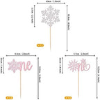 Rsstarxi 36 Pack One Snowflake Cupcake Toppers 1st Birthday Snowflake One Cupcake Picks for Winter Onederland Snowflake Theme Baby Shower First Birthday Chistmas Party Cake Decorations Silver Pink
