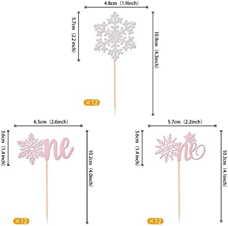 Rsstarxi 36 Pack One Snowflake Cupcake Toppers 1st Birthday Snowflake One Cupcake Picks for Winter Onederland Snowflake Theme Baby Shower First Birthday Chistmas Party Cake Decorations Silver Pink