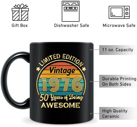 QUPT 50th Birthday Gifts for Women Men, 50th Birthday Gifts for Him, 1976 Birthday Gifts for Women Men, 50 Years Old Gifts, 1976 Birthday Gifts for Her Him, 50th Birthday Presents Coffee Mug