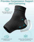 PGRODE Achilles Tendon Sleeve with Silicone Heel Protector Cushion Pad, Achilles Tendonitis Support Compression Socks for Women Plantar Fasciitis, Bursitis, Heel Pain Relife, 1 Pair (Black)