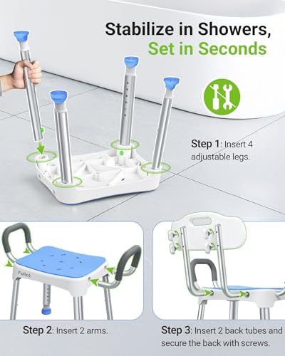 Widened Shower Chair for Inside Shower with Padded Back & Arms,400 lbs Heavy Duty & Adjustable Shower Chair for Elderly and Disabled, Non-Slip Shower Seat, Bath Chair for Tub