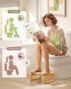 AmazerBath 7 Inches Bamboo Toilet Stool Squat for Adult, Foldable Squatting Potty Stools for Bathroom, 0.79" Thickness Poop Stool with Non-Slip Strip, Space-Saving, No Assembly Required, Natural Color