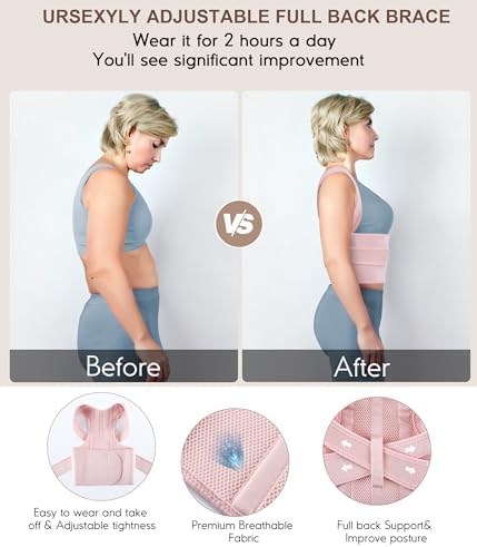 URSEXYLY Back Brace Posture Corrector for Women Adjustable Shoulder Straightener Full Back Support Upper,Lower Back Pain Relief,Spine Straightener Posture Corrector (Pink, Small)