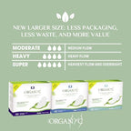 Organyc New and Improved 100% Certified Organic Cotton Inside and Out Overnight Feminine Pads, Heaviest Flow, Super Absorbency, 28 Count