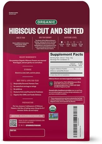 FGO Organic Hibiscus Flowers, Cut and Sifted, Loose Tea, 8oz Resealable Bag, Packaging May Vary (Pack of 1)