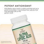 Alpha Lipoic Acid 600mg per Serving, 60 Capsules (Third Party Tested, Non-GMO, Gluten Free, Vegan Safe) Cellular Energy Support (ALA Supplement) by Double Wood