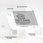 Please Do Not Flush Sign,Thick Acrylic Self-Adhesive Flush Only Toilet Paper Sign, Ideal for Restaurants, Bars, Hotels, and Airbnb (White)
