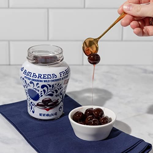 Amarena Fabbri Wild Cherries in Syrup, Gluten Free, Non GMO, Vegan, 400 grams (14oz)