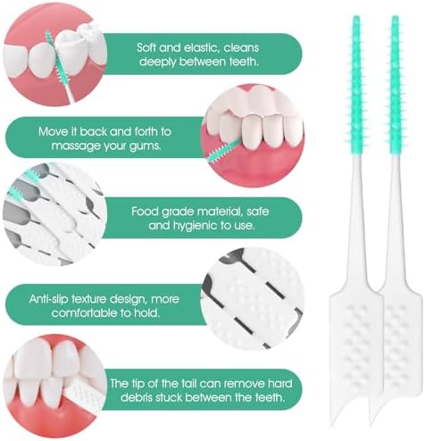 200 Pcs Silicone Flossing Picks, Soft Cleaning Teeth Gaps Sticks Disposable Floss Brush Picks for Teeth Suitable for Children Adults Old Cleaning Tooth Health (Green)