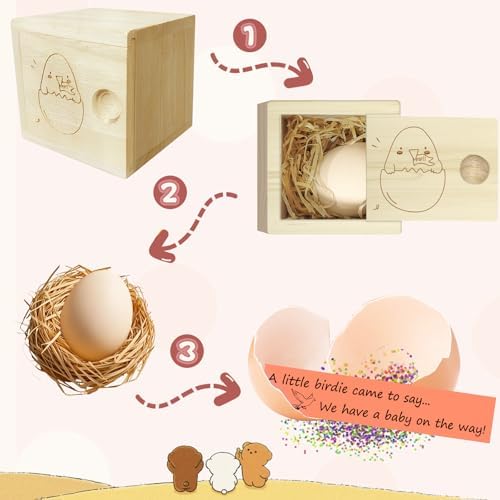 Egg Baby Announcement Reveal Ideas, Surprise Pregnancy Announcement Wood Box for Grandparents Husband Parents Friends, Baby Fun Gifts Box Idea