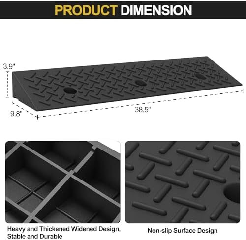 2 Pcs 3.9" Height Rubber Curb Ramp Threshold Ramps,3.9" H 38.5" L 9.5" W.Heavy Loading 3 Tons(6600 LB) Capacity,Car Slope for Driveway Dock Bike Vehicle Warehouse Motorcycle (3.9" H)