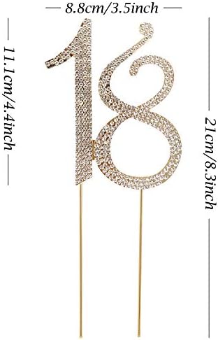 Honbay 18 Cake Topper Premium Sparkly Crystal Rhinestones Cake Topper Cake Decoration for 18th Birthday Party (18 Gold)