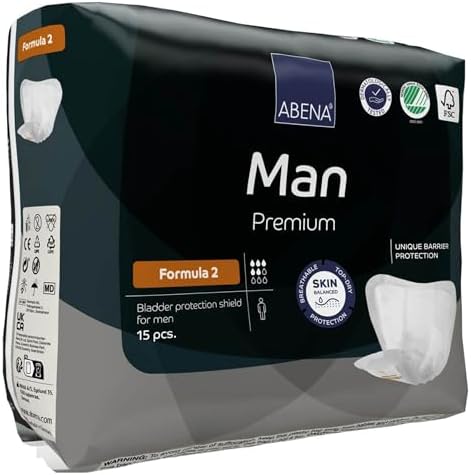 Abena Man Premium Incontinence Guards, (Sizes 0 to 2) Formula 2, 15 Count