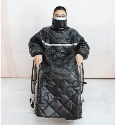 Winter Wheelchair Blanket, Waterproof Windproof Full Body Warm Blanket, Wearable Wheelchair Cosy Cover with Sleeves Rain Cover for Adult Wheelchair Users,Universal Blankets Coat ,Black,136cm/53.5in
