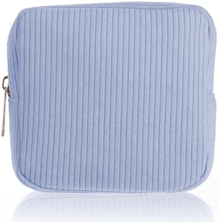 Period Bag for Teen Girls, Corduroy Sanitary Napkin Storage Bags Portable Sanitary Pad Storage Bag with Slip-in Pockets(Blue)