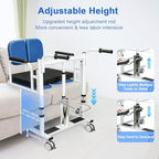 Patient Lift Transfer Chair for Home, 440lbs Capacity, 4 in 1 Patient Lift Transfer Chair with 180° Split Seat, Upgraded Rod for Height Adjustable, for Elderly Transfer to Bed/Toilet (Blue)