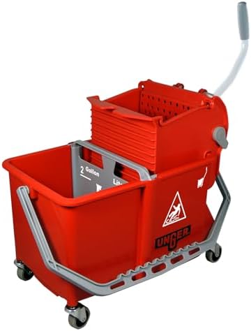 Unger Commercial - SmartColor Dual-Compartment Restroom Mop Bucket with Side-Press Wringer, 16 qt, Red - Restroom Cleaning - COMSR