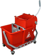 Unger Commercial - SmartColor Dual-Compartment Restroom Mop Bucket with Side-Press Wringer, 16 qt, Red - Restroom Cleaning - COMSR
