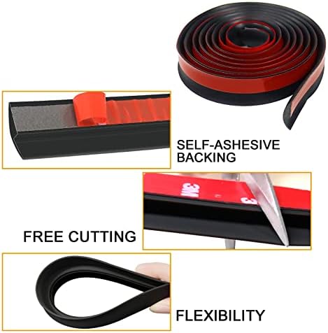 Floor Rubber Transition Strip Self Adhesive Carpet to Tile Transition Strip Edging Trim Strip for Threshold Transitions with a Height Less Than 5 mm/0.2in (Black, 6.56FT)