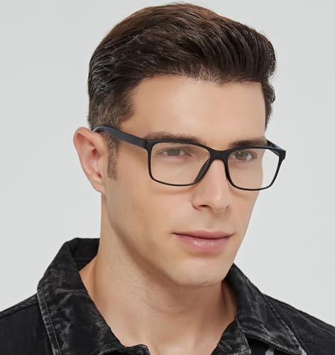 JJWELL 3 Pack Reading Glasses for Men Blue Light Blocking with Spring Hinge, Anti Eyestrain/Dryness/UV Large Wide Square Readers for Men, Two Tone Computer Reader Glasses Eyeglass(1.5 Strength)
