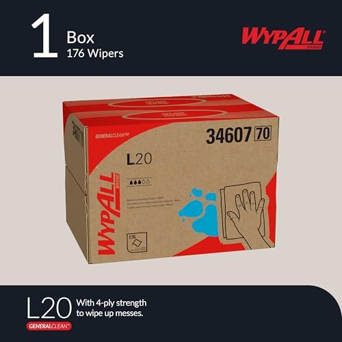 WypAll GeneralClean L20 Cloths Medium Cleaning Wipes (34607), Brag Box, Bulk Paper Wipers, White (1 Pack of 176 Sheets, 176 Sheet Total)
