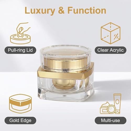 1PCS 30G/1oz Cosmetic Jar Acrylic Cosmetic Bottles With Screw Lid and PP Liner Storage Case Jar Pot Cream Holder for Sample Lotion Essence Emulsion Makeup Face Cream(Clear Golden)
