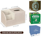PU Leather Square Tissue Box Cover - Multi-Functional Tissue Box Holder, Tissue Box Cover with Storage,Tissue and Remote Control Holder, Cube Tissue Box Organizer Bedroom Nightstand End Table