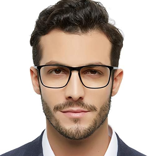 OCCI CHIARI Reading Glasses Men's Rectangle Reader Durable Spring Hinge (100, Black/Transparent