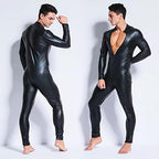 Panegy Men's Faux PU Leather Jumpsuit Shiny Leather Bodysuit Pole Dance Leotard Adult Onesie Singlet