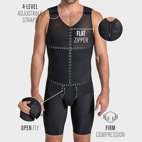 LEO Tummy Control Body Shaper for Men with Back Support - Post-Surgical Bodysuit Mens Girdle Shapewear