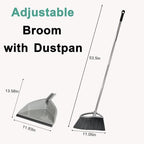 Soft Bristle Broom and Dustpan Combo Set, Long Handle Indoor Broom with Dustpan Set for Kitchen Hardwood Room Office and All Household Floor Cleaning (Gray)