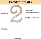 Birthday Cake Topper Number, Bling Gold Rhinestone Large Number 0-9 Happy Birthday Cake Topper for Birthday Anniversary Party Decoration, 2
