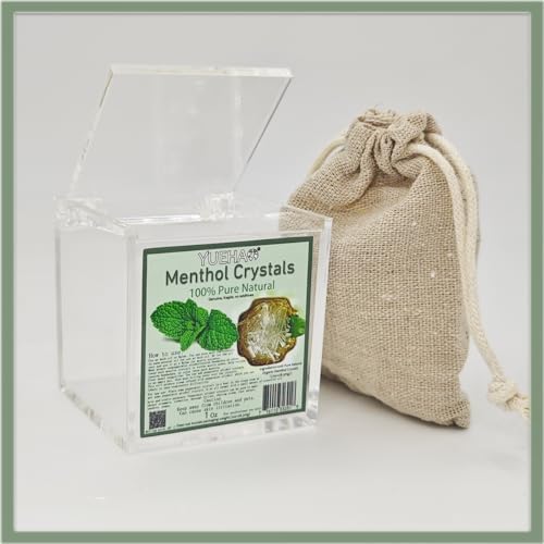 2024New Menthol Crystals 1 oz>=28.3mg. 100% Natural USP Food Grade - Great for Making Shower Steamers, Balms, Creams and Soap Making. Acrylic flip Box (2.3 * 2.3) inches【100% New 1Oz -1 Box】