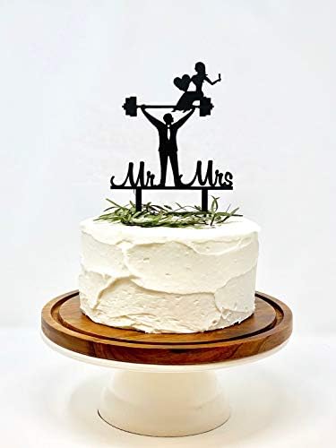 Weightlifting Mr & Mrs Cake Topper - Funny Wedding Gift for Fitness Couple