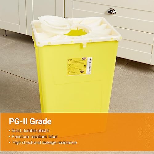 McKesson Prevent Sharps Container for Chemotherapy Waste, Premium - PG-II, Plastic, Vertical Entry, Hinged Lid - Yellow, 18 gal, 13 in x 17 3/10 in x 24 3/5 in, 1 Count