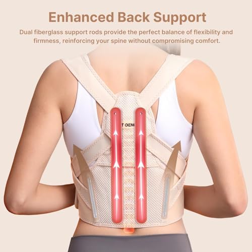 Fit Geno Posture Corrector for Women: Adjustable Lightweight Upper Back Brace for Neck Shoulder & Upper Back Pain Relief - Improve Posture Correct Hunchback Slouching Kyphosis Invisible Under Clothes (XS/S Under Bust 26"-37")