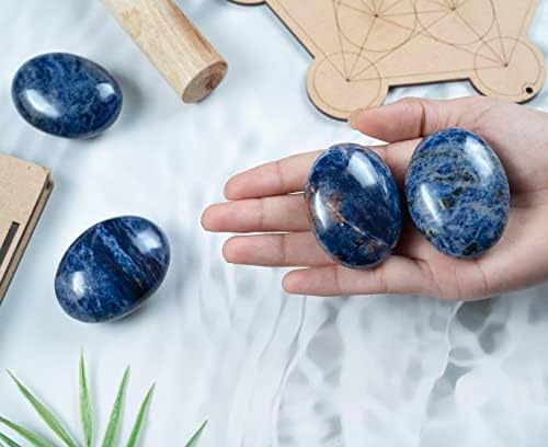 Crocon 50mm Sodalite Large Palm Stone 900+ Carats Pocket Worry Stones for Natural Chakra Balancing Reiki Healing Stones and Crystal Healing Spa Energy Crystals Gifts for Women