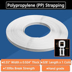 Hand Grade Polypropylene (PP) Strapping Coil 0.55" x 0.024" 130lbs Break Strength White Poly Strap 100pcs Plastic Buckles for Manual Packing Box Packing Strapping (Length328' x 1 Roll)