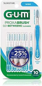 GUM Proxabrush Go-Betweens - Wide - Interdental Brushes - Soft Bristled Dental Picks for Plaque Removal Health - Safe for Braces & Dental Devices, 10 Count (Pack of 4) 40 Total