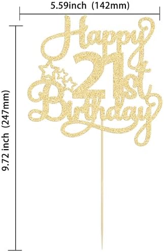 Ephlyn 1 Pack Gold Glitter 21st Birthday Cake Topper - Fabulous Cheers to 21 Years Old - Perfect for 21st Birthday Party & Anniversary Cake Decorations