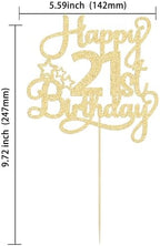 Ephlyn 1 Pack Gold Glitter 21st Birthday Cake Topper - Fabulous Cheers to 21 Years Old - Perfect for 21st Birthday Party & Anniversary Cake Decorations