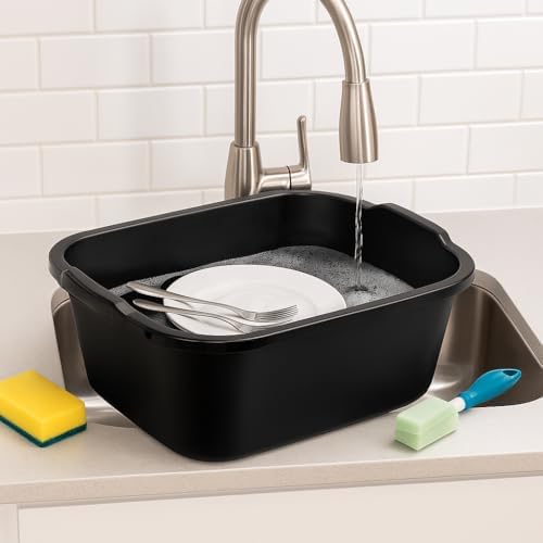 18 Quart Plastic Dishpan, Black Multi-Purpose Wash Basin Tub for Kitchen, Sink, Laundry, Cleaning Tasks