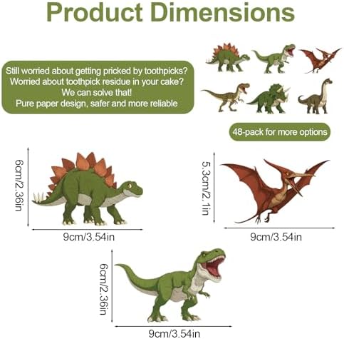 48pcs Dinosaur Cupcake Toppers, Roaring Dino Cupcake Picks Cake Decorations for Kids Boys Dinosaur Theme Birthday Party Decorations Party Favors Baby Shower