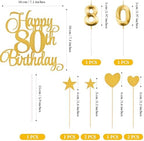 80th Birthday Cake Decorations, 80th Birthday Candles Cake Numeral Candles and Glitter Happy 80th Birthday Cake Toppers Set for Birthday Party Supplies (Gold)