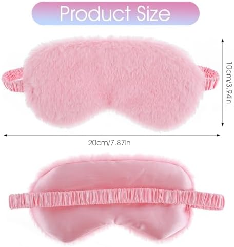 2 Pcs Plush Fluffy Eye Mask Soft Sleeping Blindfold Eye Cover Comfortable Furry Faux Fur Sleeping Mask Satin Nap Night Eyeshade Cover for Women Men Gift (White, Pink)