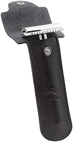RIVERLAKE Genuine Leather Protective Travel Case for Safety Razor - Double Edge Safety Case Cover Shaving Pouch Holder - Black
