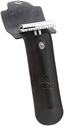 RIVERLAKE Genuine Leather Protective Travel Case for Safety Razor - Double Edge Safety Case Cover Shaving Pouch Holder - Black