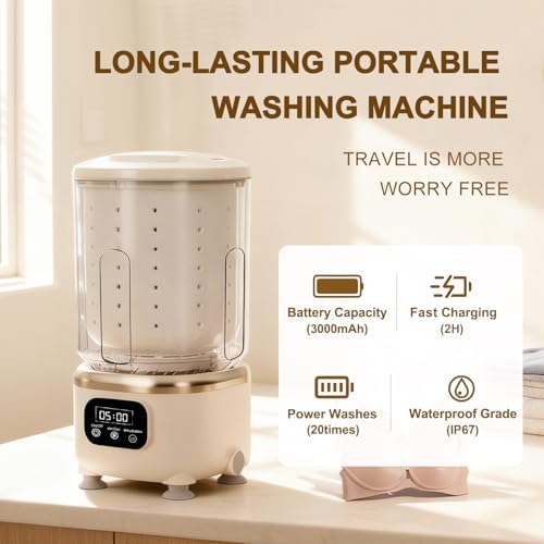 Underwear Washing Machine,Portable Washer & Spin Dryer Combo,Mini Washing Rechargeable Cordless Washing Deep Cleans Small Clothes Small Clothes for Apartment, Dorm, Travel & Hotel Use (2 L capacity)