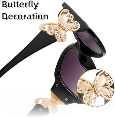 JM 2 Pack Bifocal Reading Sunglasses for Women Fashion Oversized Square Sun Readers Outdoor Reading Glasses UV400 Protection, Black & Clear Blue +2.0