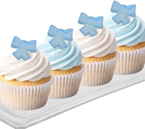 Edible Sugar Bows for Cakes & Cupcakes Elegant Dessert Decorations for Birthdays, Baby Showers & Weddings (Blue)
